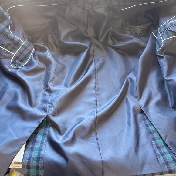 Mander By Karn Bespoke Mens Gray Three-Piece Plaid Suit Jacket Pants Vest - Picture 14 of 16